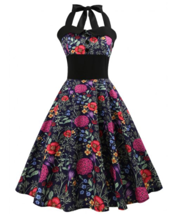 Womens Vintage Style Halter Dress • Floral Print