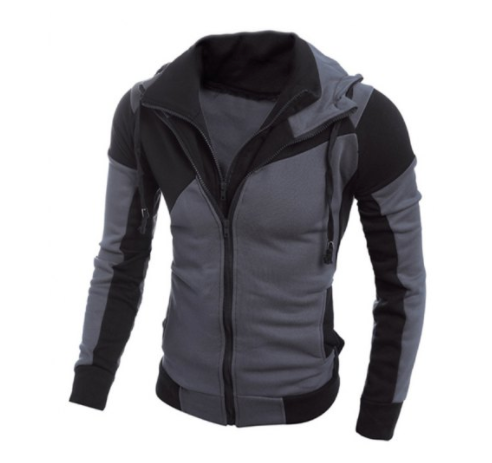 Men's Two Tone Hoodie with Double Zipper