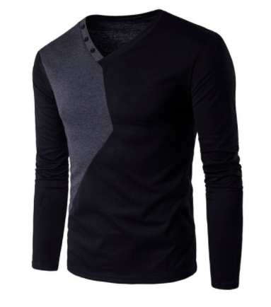 Long Sleeve T-Shirt with Button Detail • Grey and Black