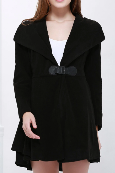 Womens Coat • Waisted Flared Coat with Wide Collar
