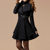 Womens Coat • Waisted Flared Coat with Wide Collar