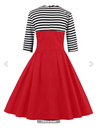 Womens Vintage Style Dress • Red with Stripes • Plus Size 