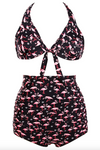 Bathers • High Waist Bikini Swimsuit • Flamingo Print