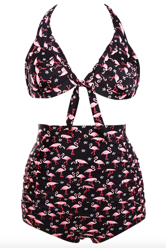 Bathers • High Waist Bikini Swimsuit • Flamingo Print