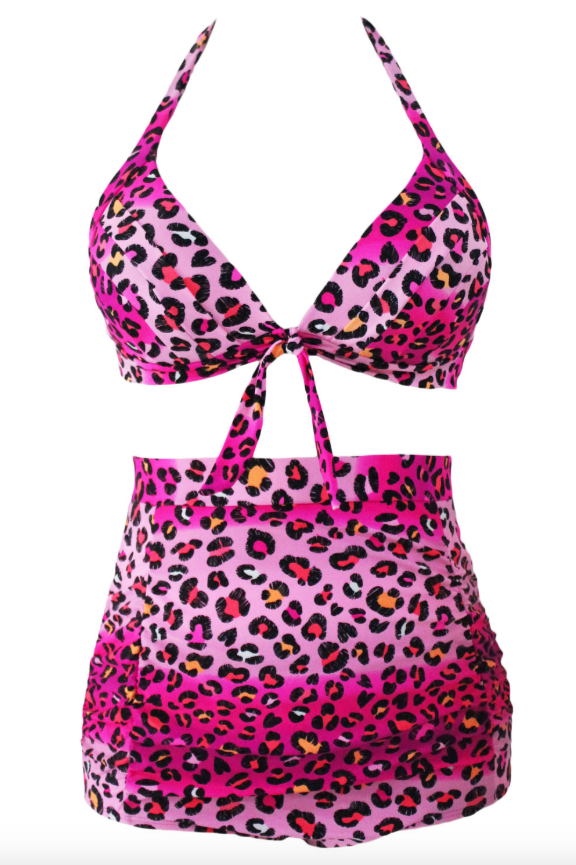 Bathers • Plus Size High Waist Bikini Swimsuit • Pink Leopard Print