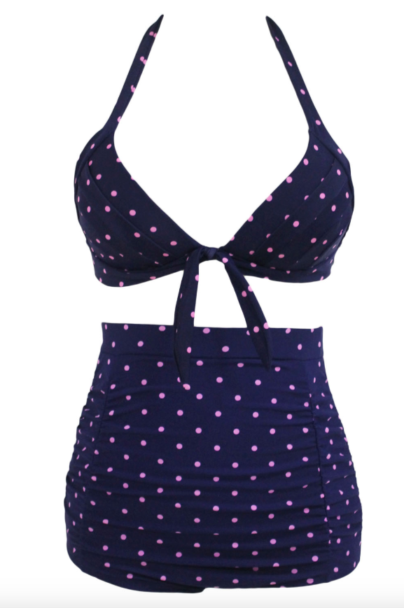 Bathers • Plus Size High Waist Swimsuit • Pink Polka Dot