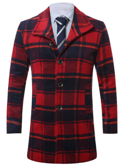 Mens Tartan Wool Coat • Red and Black