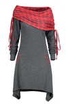 Womens Long Sleeve Dress with Tartan Scarf