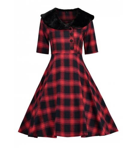 Womens Vintage Style Dress • Black and Red Plaid 