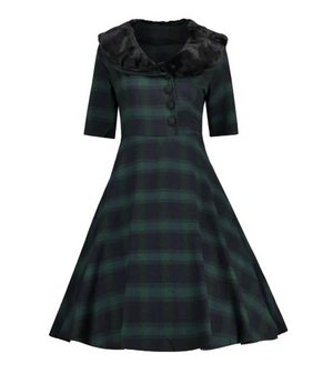 Womens Vintage Style Dress • Black and Green Plaid 