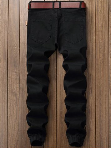 Mens Jeans • Black Jogger Style Jeans • Distressed with Zipper