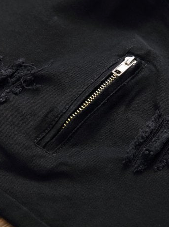 Mens Jeans • Black Jogger Style Jeans • Distressed with Zipper detail 
