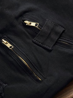 Mens Jeans • Black Jogger Style Jeans • Distressed with Zipper detail 