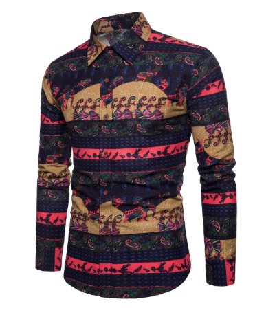 Vintage Style Mens Shirt • Elephant Print • Cinnamon