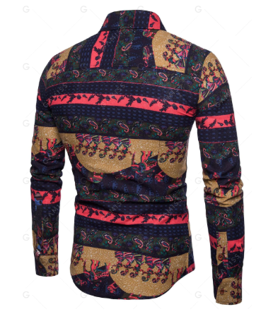 Vintage Style Mens Shirt • Elephant Print • Cinnamon
