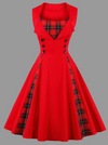 Womens Vintage Style Dress • Red with Tartan • Plus Size