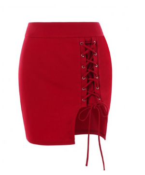 Bodycon Lace up Mini Skirt • Red
