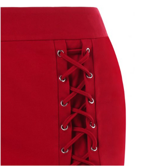 Bodycon Lace up Mini Skirt • Red