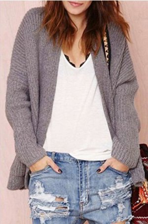 Grey Chunky Knit Cardigan