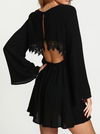 Black Flare Sleeve Dress with Hollow Back