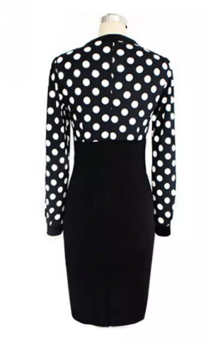 Womens Long sleeve Polka Dot Dress with Black Skirt