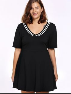 Womens V Neck Skater Dress • Plus Size