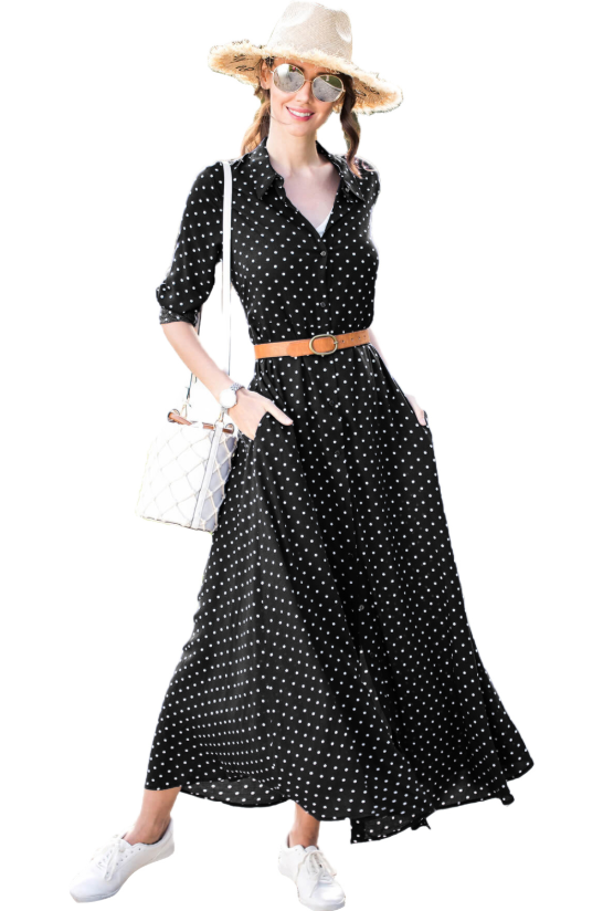 Polka Dot Shirt Dress • Black