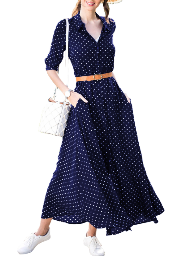 Polka Dot Shirt Dress • Navy 
