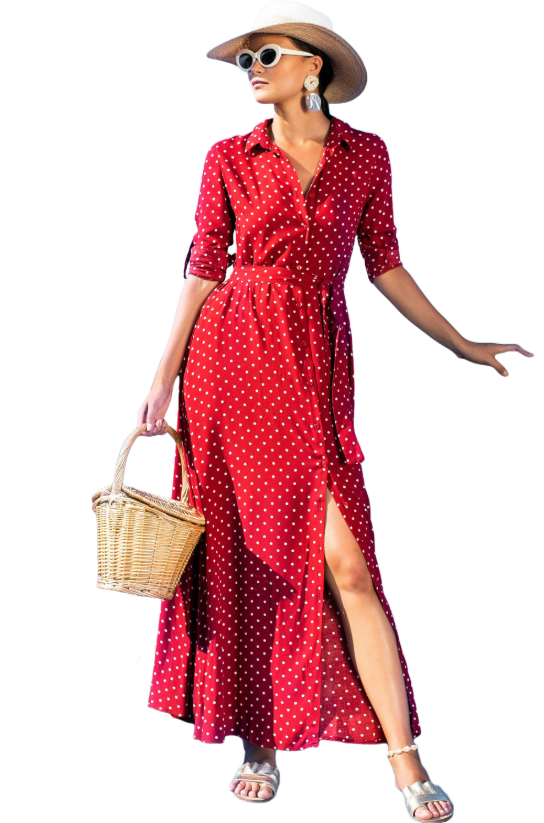 Polka Dot Shirt Dress • Red 