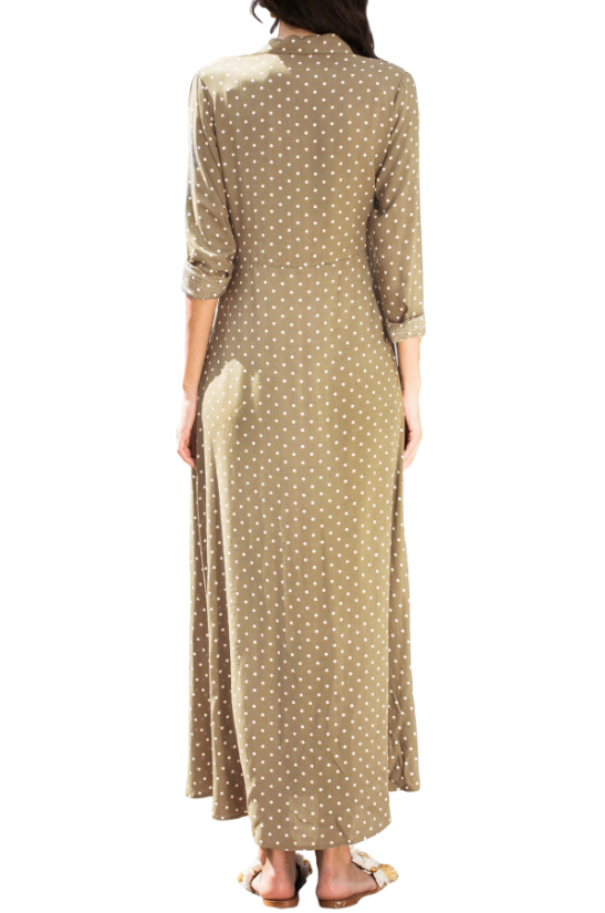 Womens Olive Polka Dot Shirt Dress 