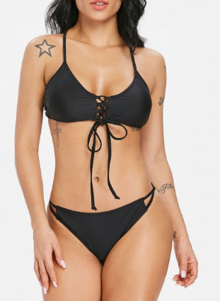 Womens Bathers • Black Lace up Bikini Swimsuit