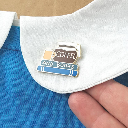 Lapel Pin • Coffee and Books • By Jubly Umph