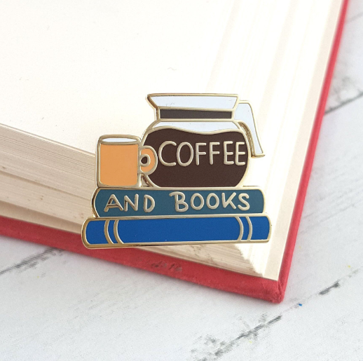 Lapel Pin • Coffee and Books • By Jubly Umph