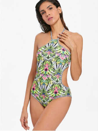 Bathers • One Piece Halterneck Swimsuit • Tropical on Tribal Print