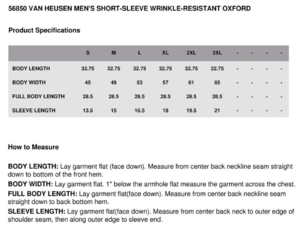 Van heusen sales suit size chart