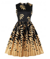 Womens Vintage Style Dress • Black with Gold Leaf Print