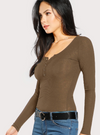 Womens Slim Fit Button Up Top • Tan