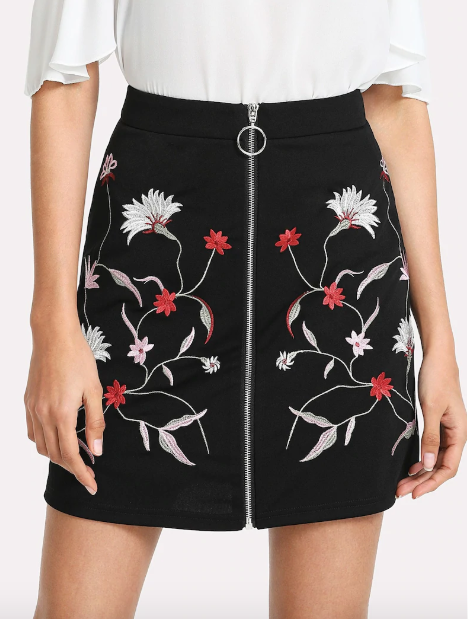 Botanical embroidered hot sale cord skirt