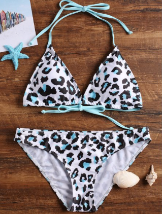 Leopard Print Padded Bikini • Aqua, Black and White