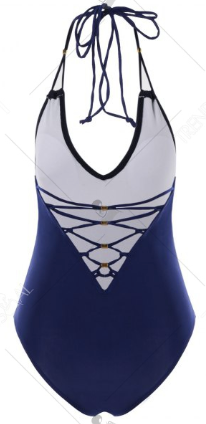 One Piece Lace up Back Swimsuit • Navy