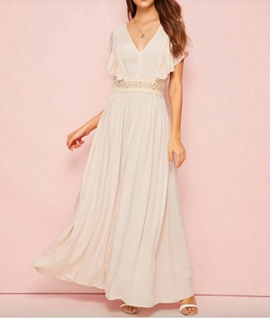 Womens V Neck Ruffle Trim Dress