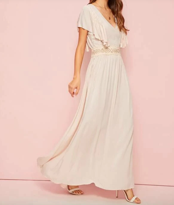 Womens V Neck Ruffle Trim Dress