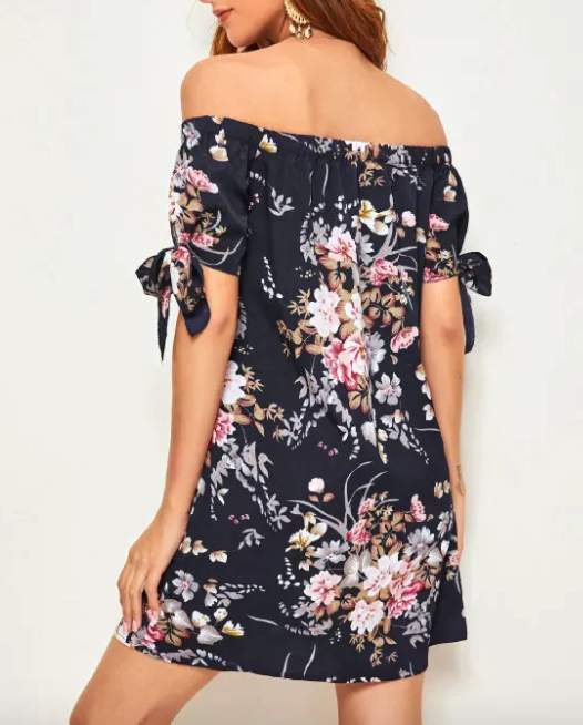 Womens Knotted Sleeve Floral Dress