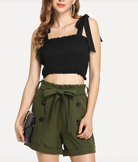 Womens High Waist Army Green Shorts 