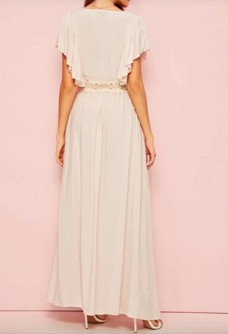 Womens V Neck Ruffle Trim Dress