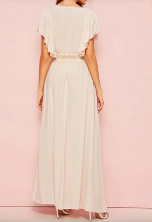 Womens V Neck Ruffle Trim Dress
