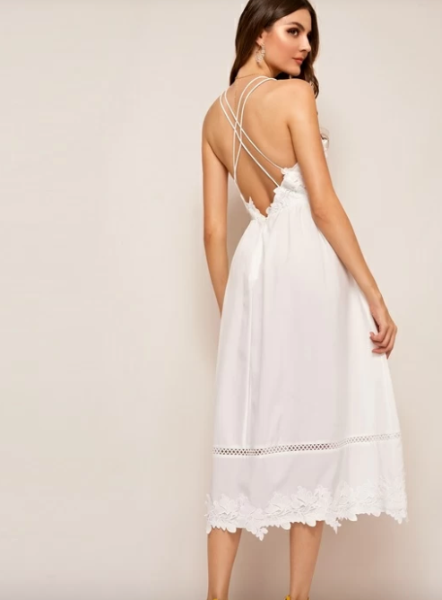 Womens White Dress with Lace Detail