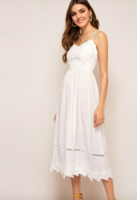 Womens White Dress with Lace Detail
