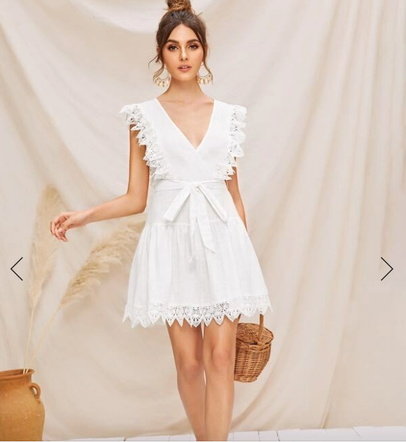 Womens White Lace Trim Dress