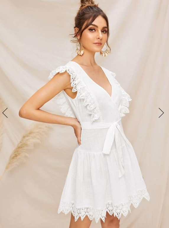 Womens White Lace Trim Dress